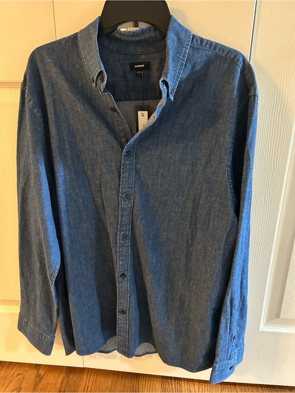 Express Men's Blue Denim Button-Up Shirt